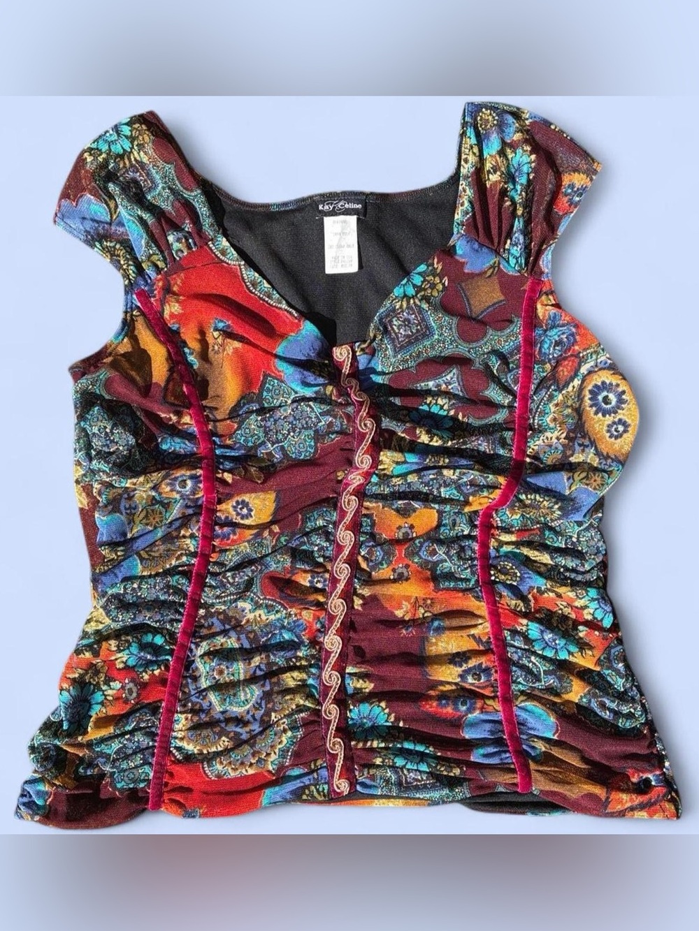 Celine Multicolor Floral Paisley Ruched Camisole